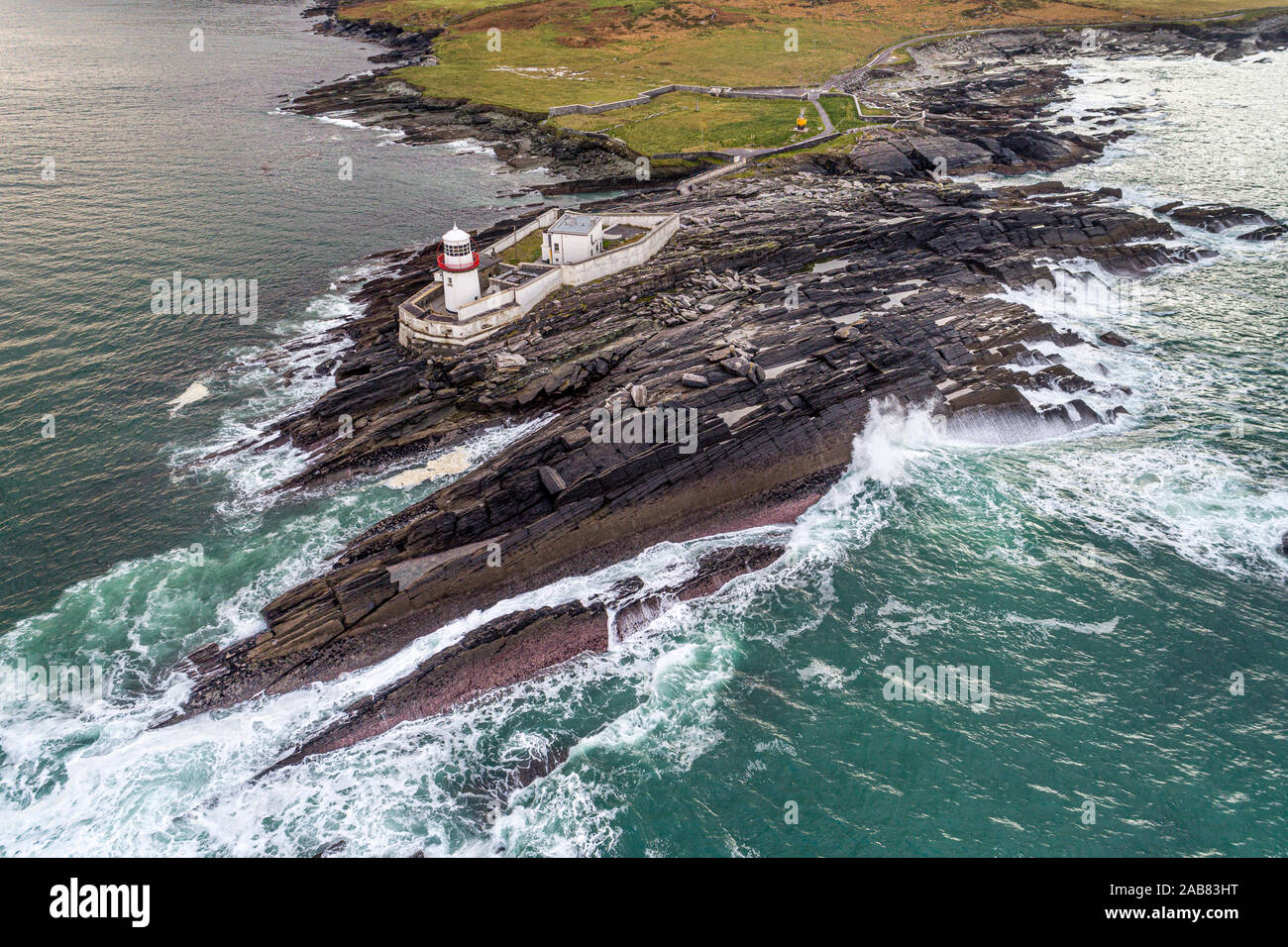 Valentia Island Lighthouse, al punto di Cromwell, nella contea di Kerry, Irlanda Foto Stock