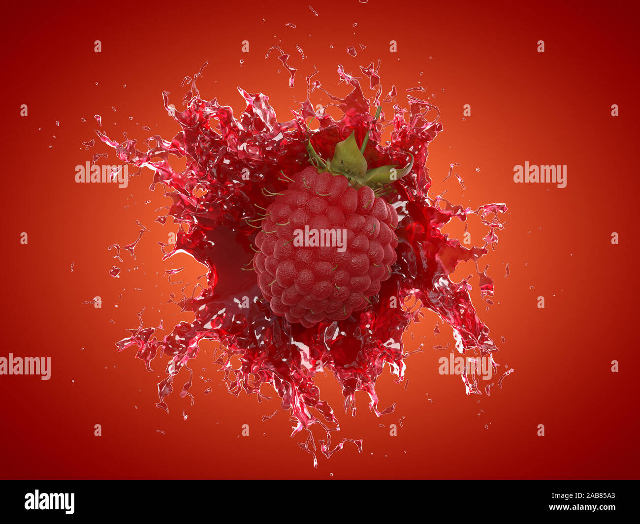 Rendering 3D illustrazione di cibo di un lampone splash Foto Stock