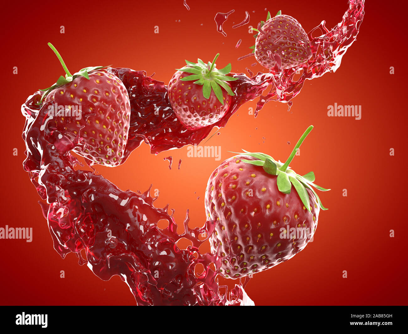 Rendering 3D illustrazione di cibo di un stawberry splash Foto Stock