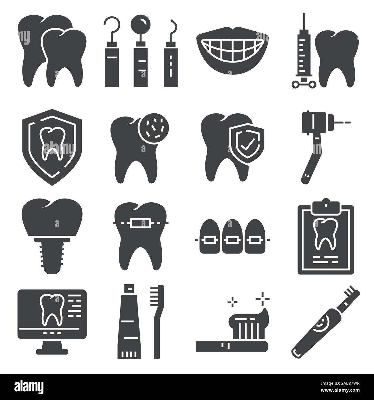 Icone della piana di cure dentarie e servizi di dentista Illustrazione Vettoriale