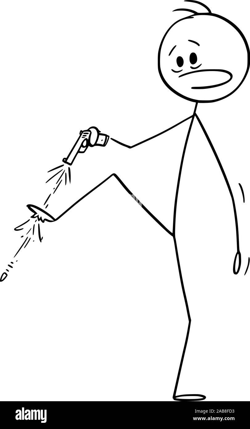 Vector cartoon stick figura disegno illustrazione concettuale dell'uomo o imprenditore con mano spari te in piedi. Illustrazione Vettoriale