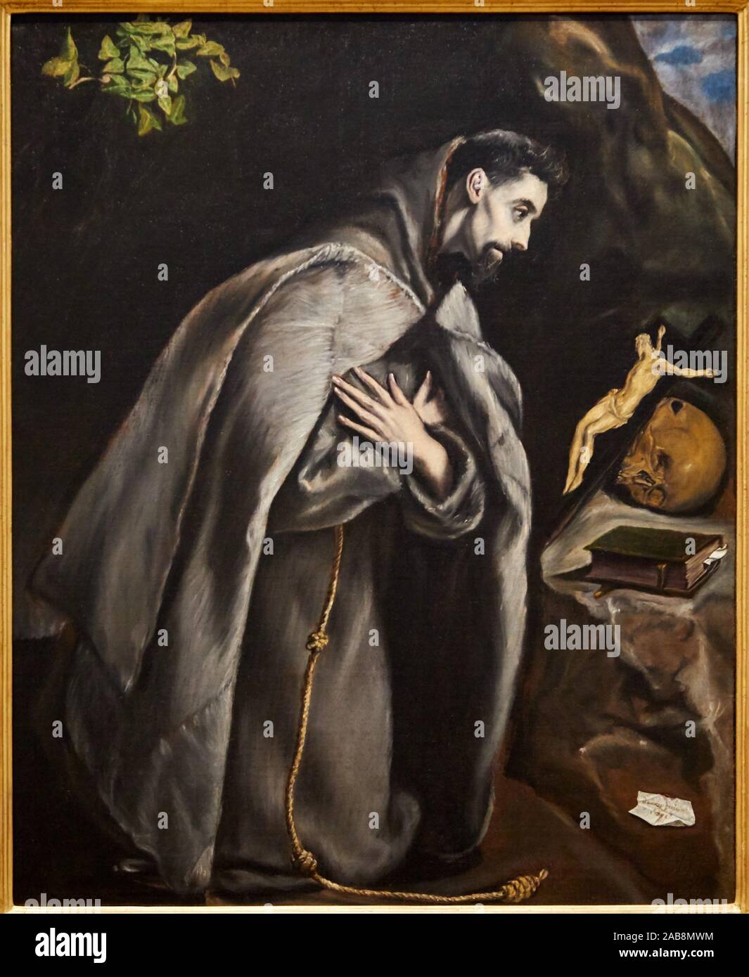 '''Saint Francesco in preghiera davanti al Crocifisso", c. 1585, El Greco (Doménikos Theotokópoulos), (1541-1614), il Museo de Bellas Artes, Bilbao, Bizkaia, Foto Stock