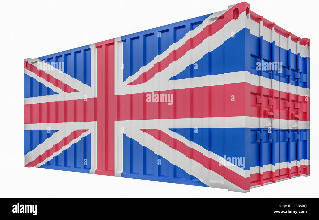3D illustrazione del contenitore di carico con Regno Unito Bandiera Foto Stock