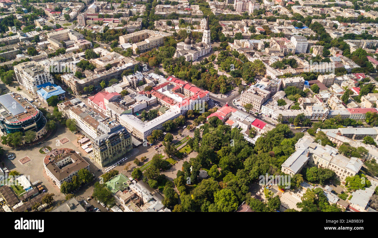 Vista superiore del centro della parte storica di Odessa e l'Odessa porta a mare Foto Stock