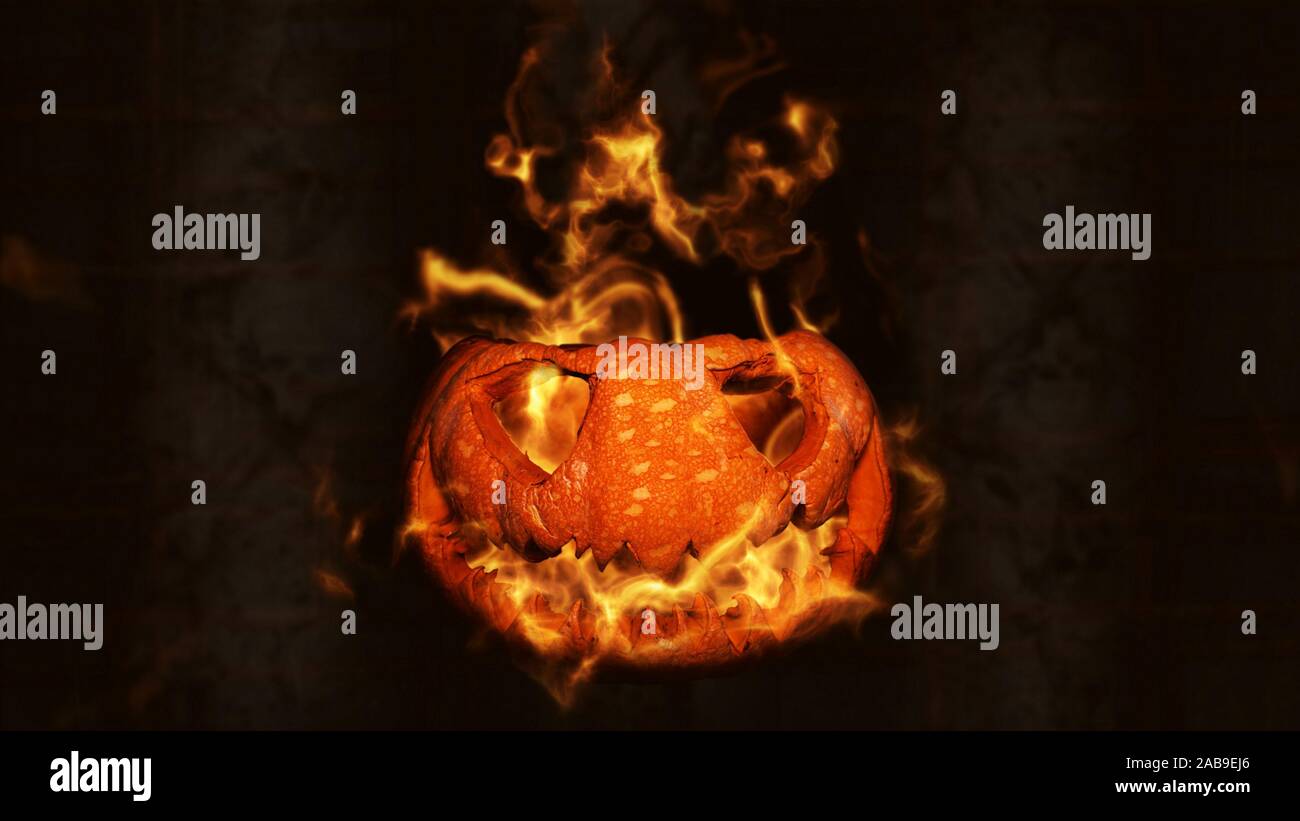 Zucca di Halloween, Jack Oâ.Lanterna brucia in fiamme in un tormentato, Scary Ambient. Foto Stock