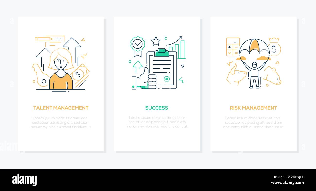 Il successo e la gestione - linea stile design set di banner Illustrazione Vettoriale