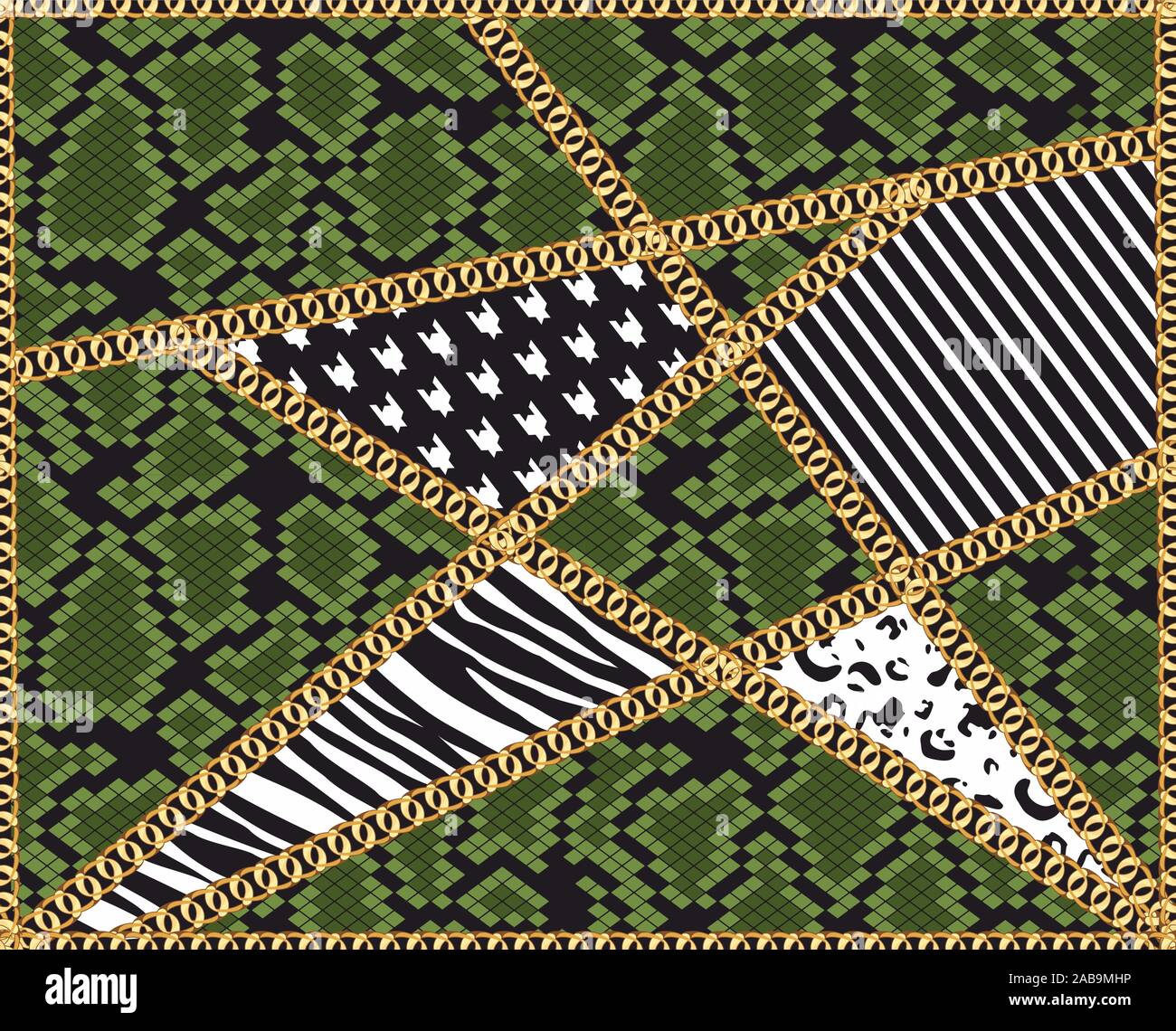 Animali senza soluzione di continuità la texture della pelle con catene d'oro. Disegno geometrico. - Vettore Illustrazione Vettoriale