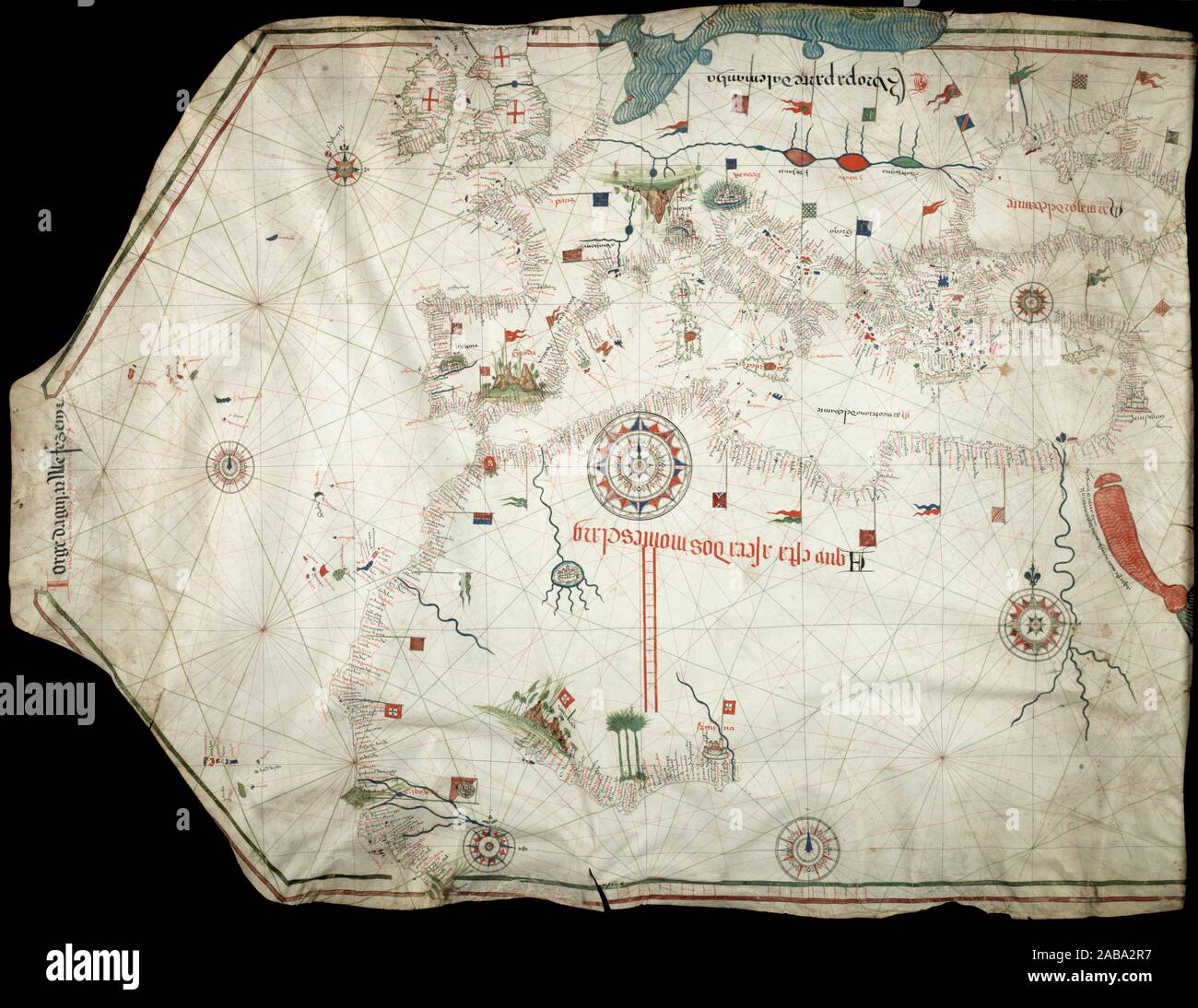 Riproduzione di Jorge de Aguiar il grafico del Mediterraneo, Europa occidentale e la costa africana (1492). Foto Stock