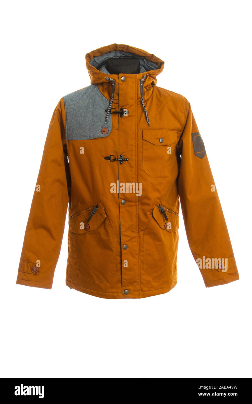 Gli uomini giacca parka giacca giacca con cappuccio. isolato su sfondo bianco Foto Stock