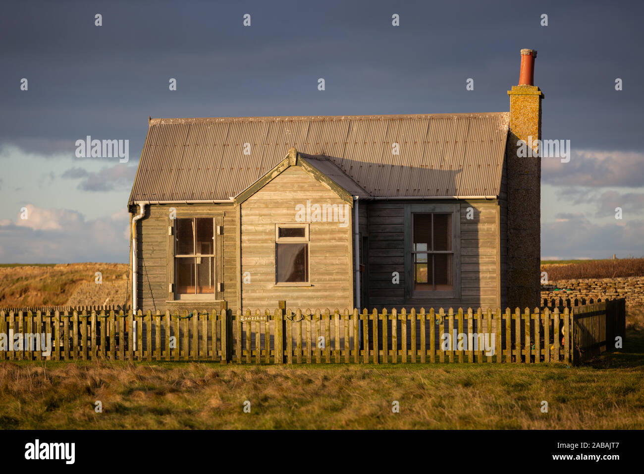 Casa in legno, continentale, Orkney, Scotland, Regno Unito Foto Stock