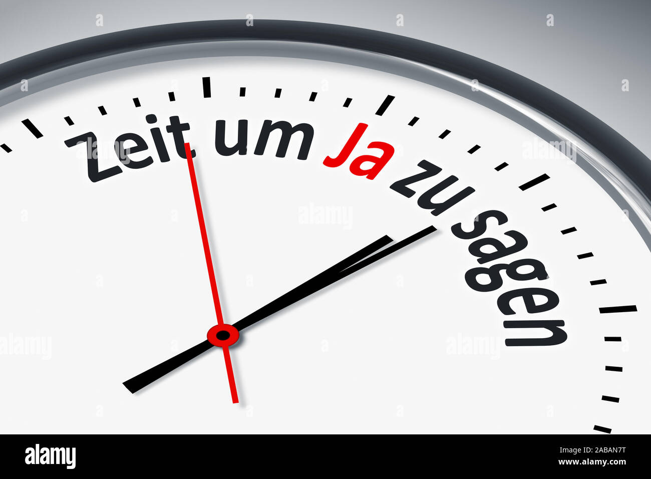 Ein simples Ziffernblatt mit der Aufschrift: 'Zeit um Ja zu sagen' Foto Stock