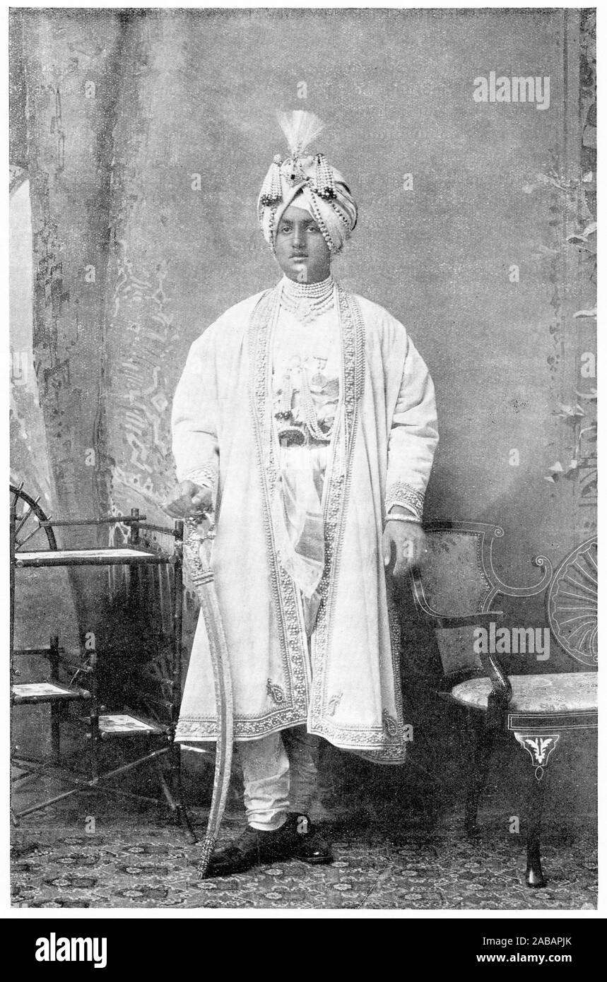 Ritratto di mezzitoni dei Maharaja Sir Bhupinder Singh o Bhuppa GCSI GCIE GCVO GBE (1891 - 1938) sentenza Maharaja di Stato principesco di Patiala dal 1900 al 1938. Foto Stock
