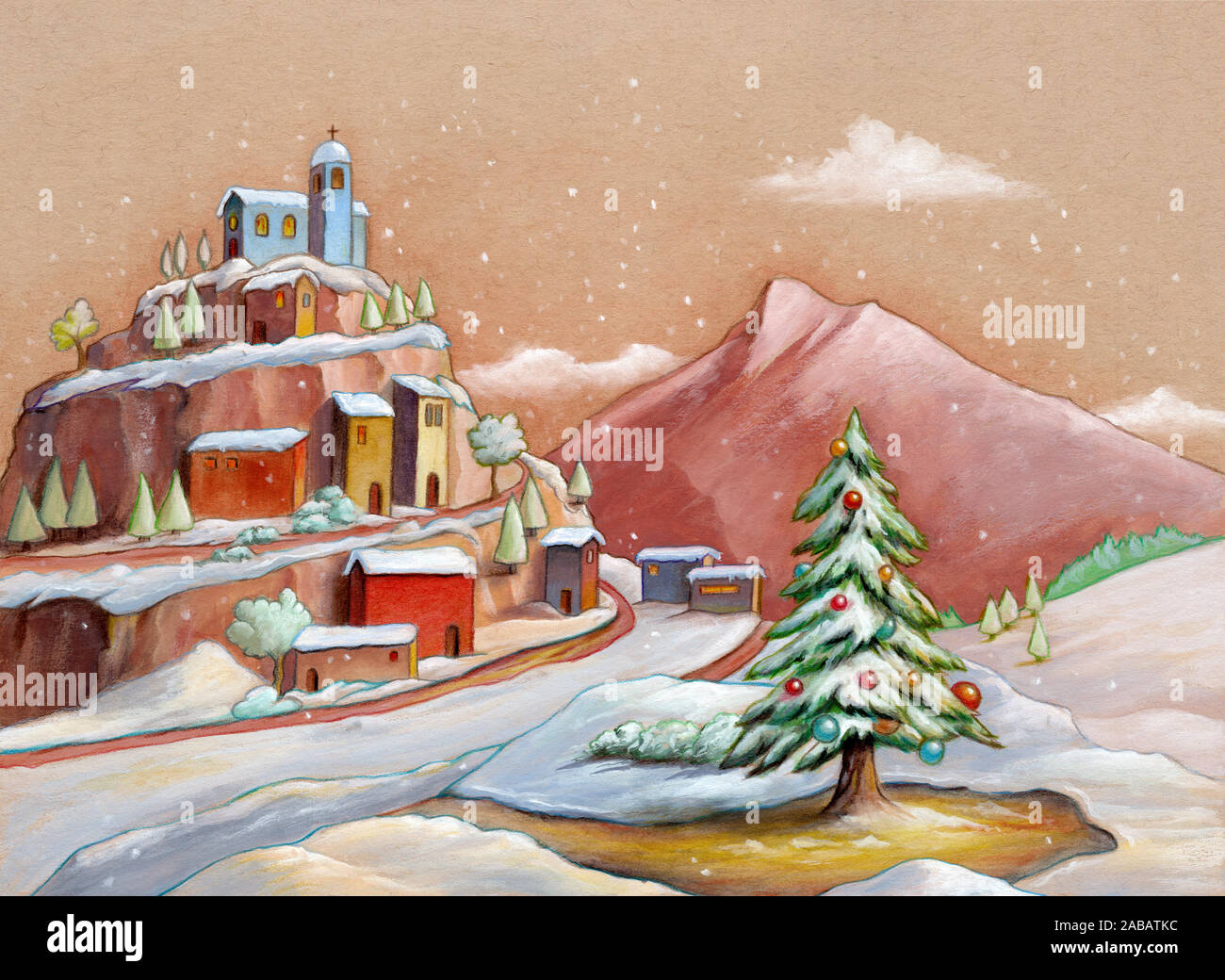 Bellissime Cartoline Paesaggio Immagini Natalizie Vintage.Christmas Village Illustration Immagini E Fotos Stock Alamy