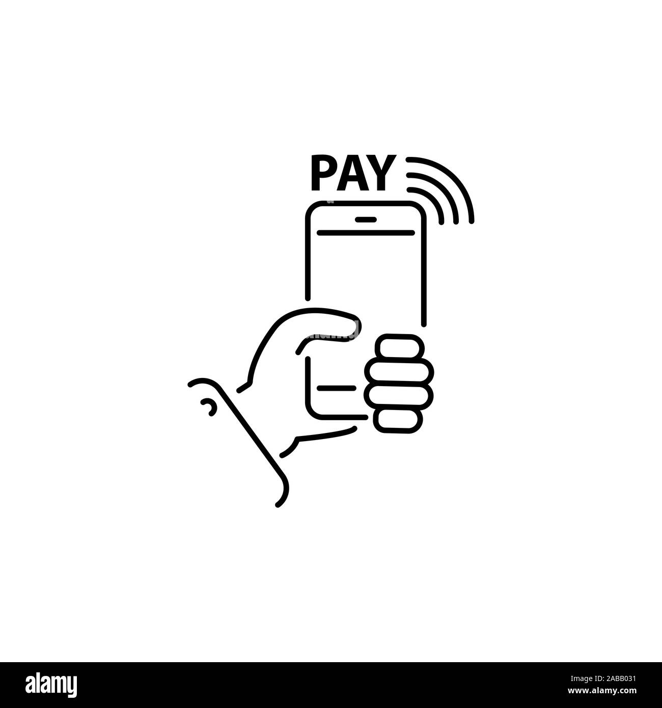 Pagamento con linea di smartphone, vettore lineare icona, on-line pagamento mobile segno, simbolo Illustrazione Vettoriale