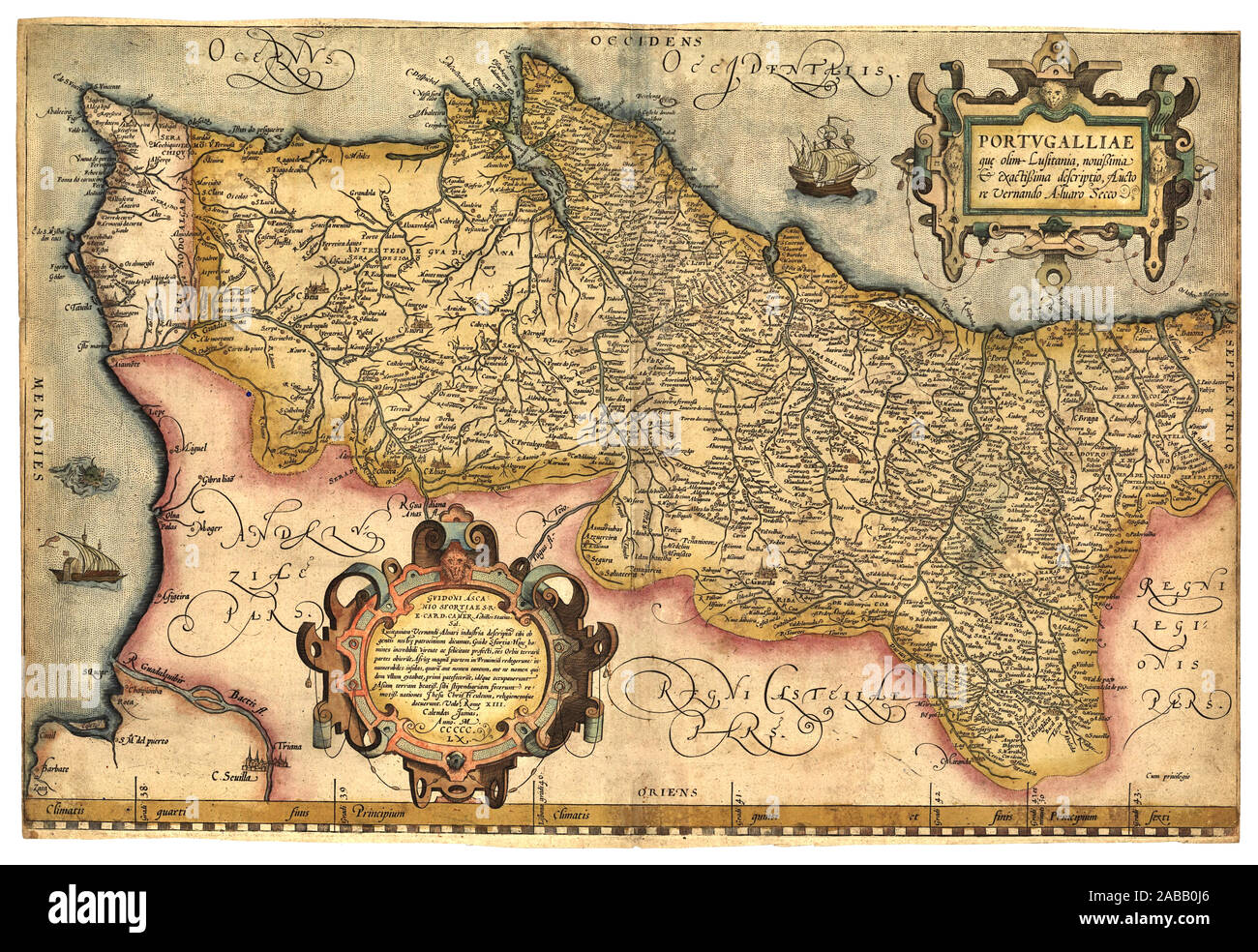 L'annata 1570 Mappa del Portogallo nel "Theatrum Orbis Terrarum" (1570) de Abraham Ortelius Mappa Antique ORTELIUS DOPO SECO PORTOGALLO XVI secolo inizio storico old Foto Stock