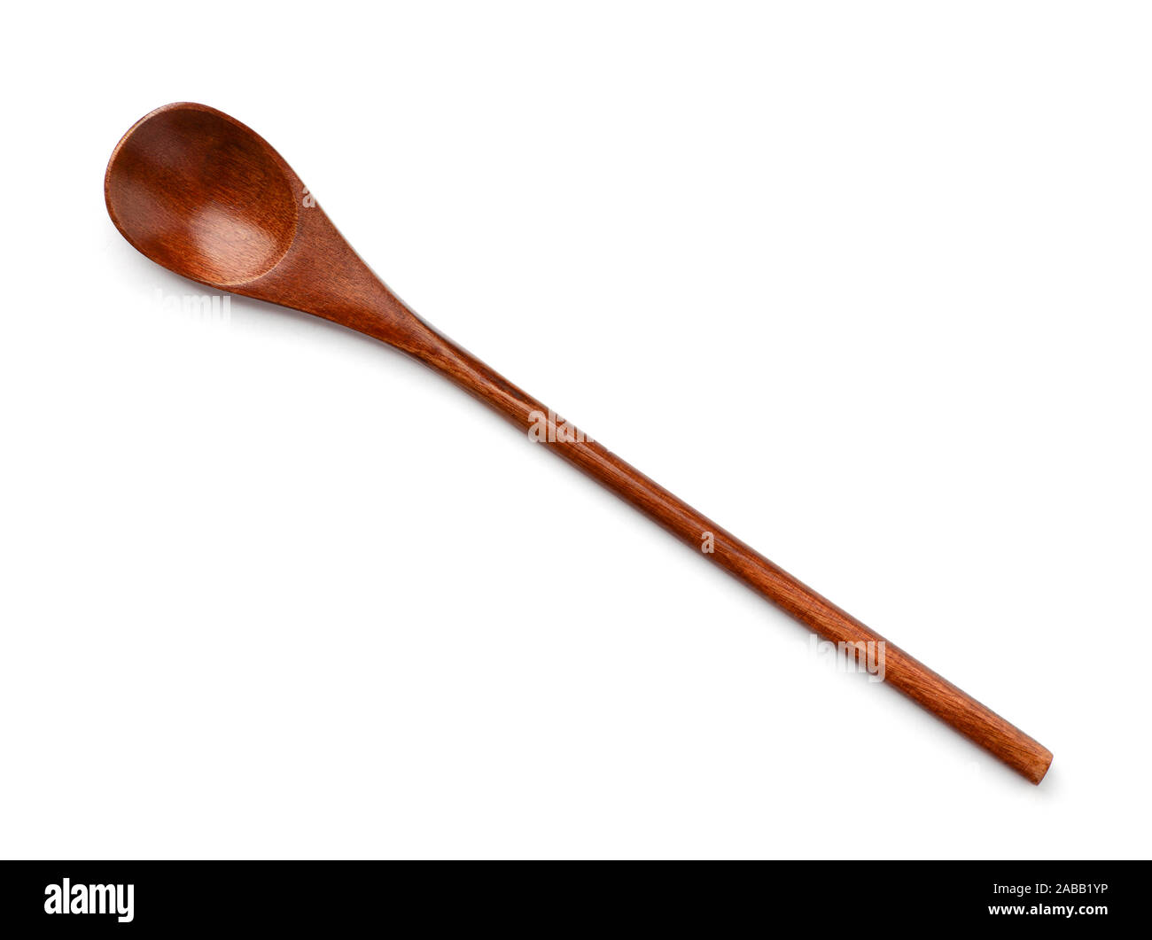 Vista superiore del marrone cucchiaio di legno isolato su bianco Foto Stock