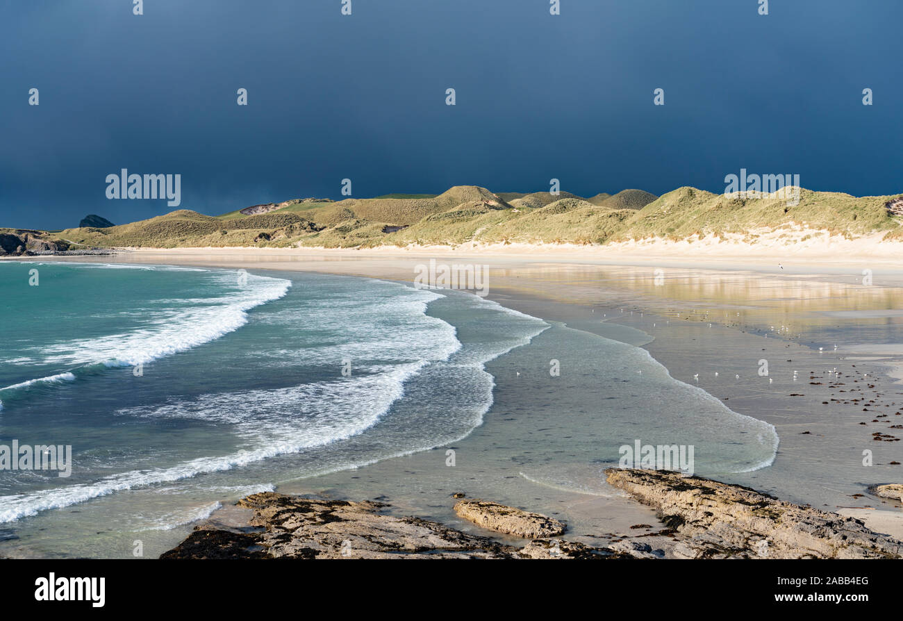 Spiaggia di Balnakeil Bay vicino a Durness in Sutherland sulla costa nord 500 scenic percorso nel nord della Scozia, Regno Unito Foto Stock