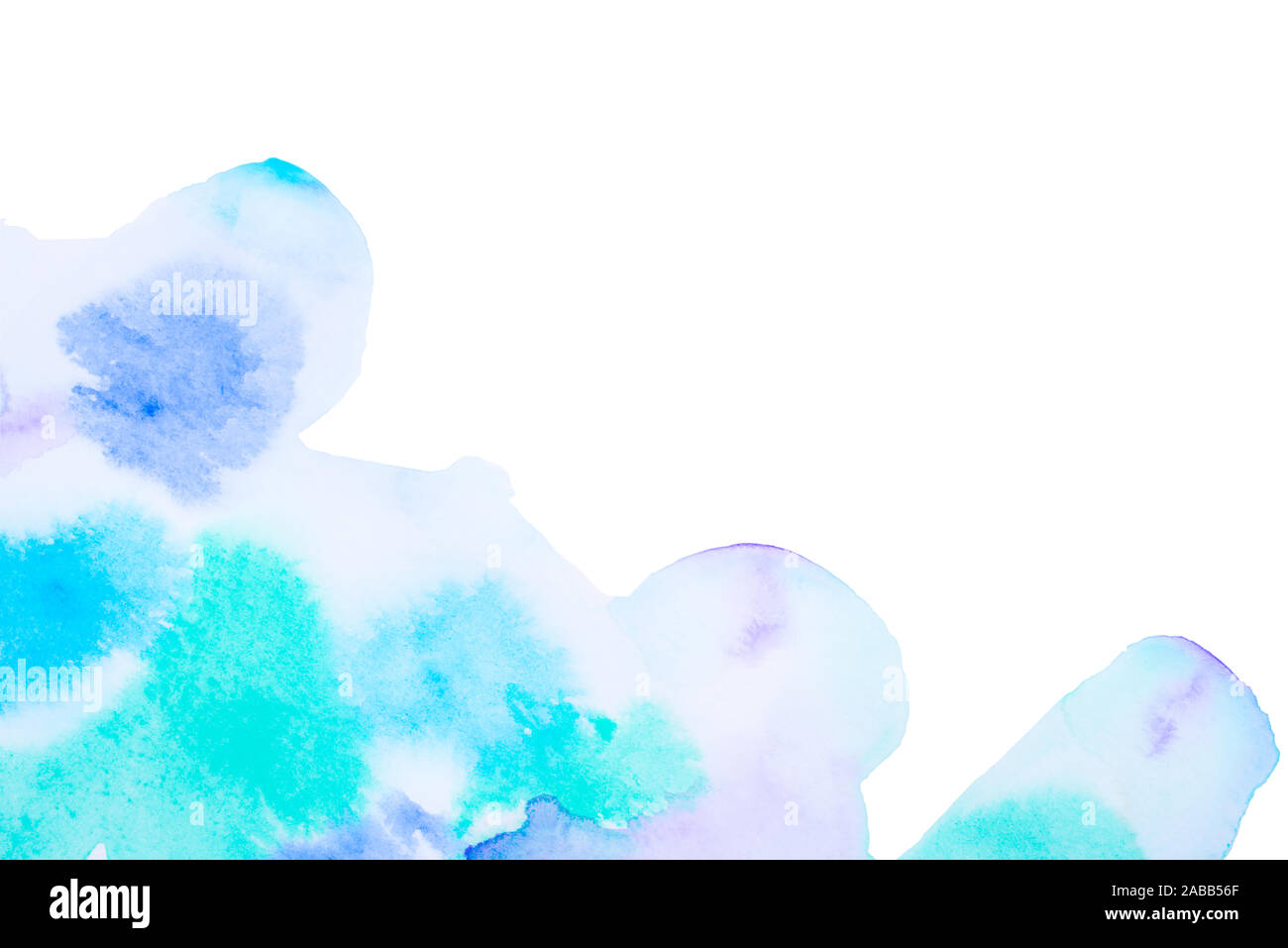 Abstract acquerello con sfondo blu e macchie di colore turchese. Foto Stock