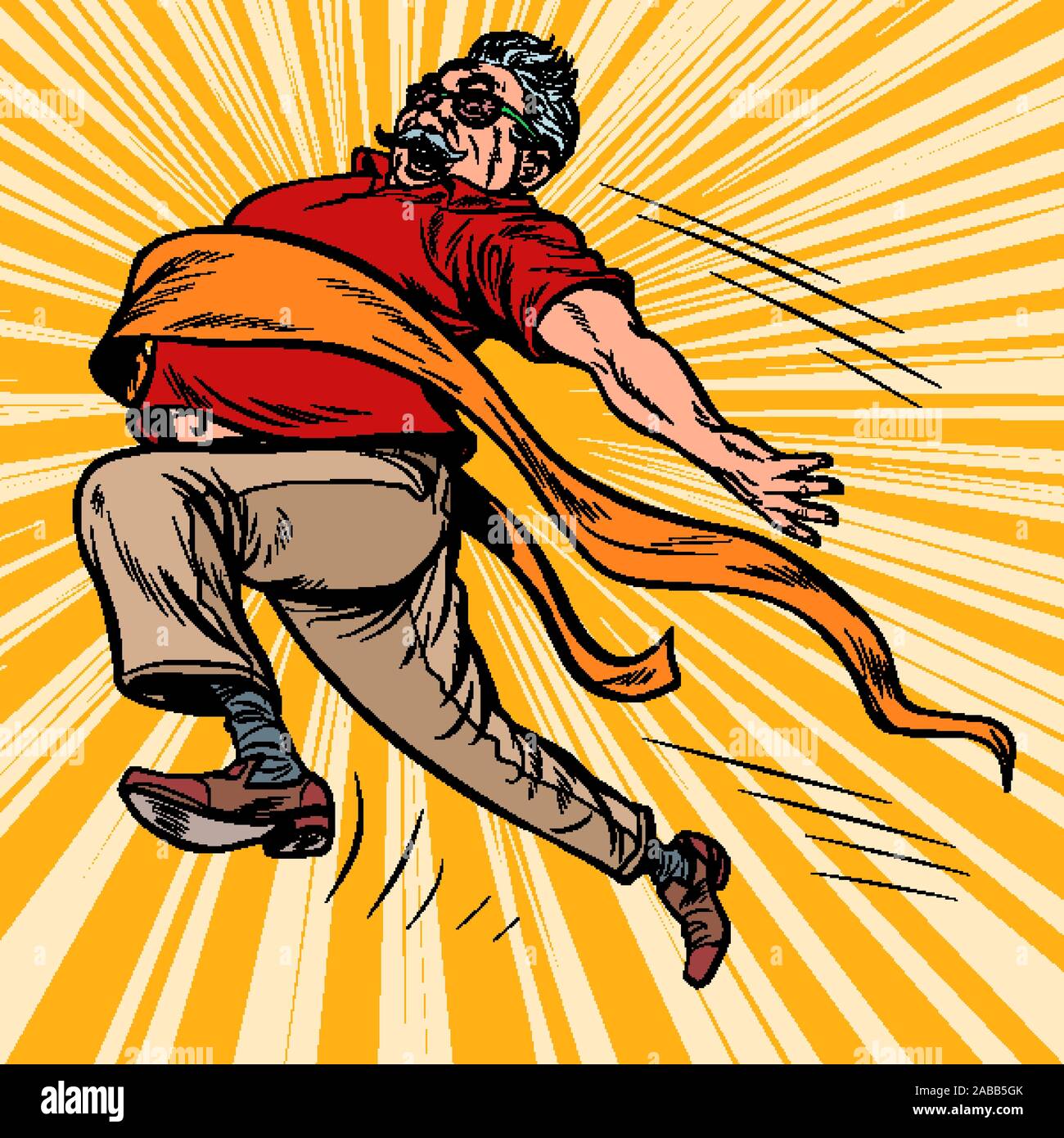 Uomo vecchio nonno corre traguardo, win Illustrazione Vettoriale