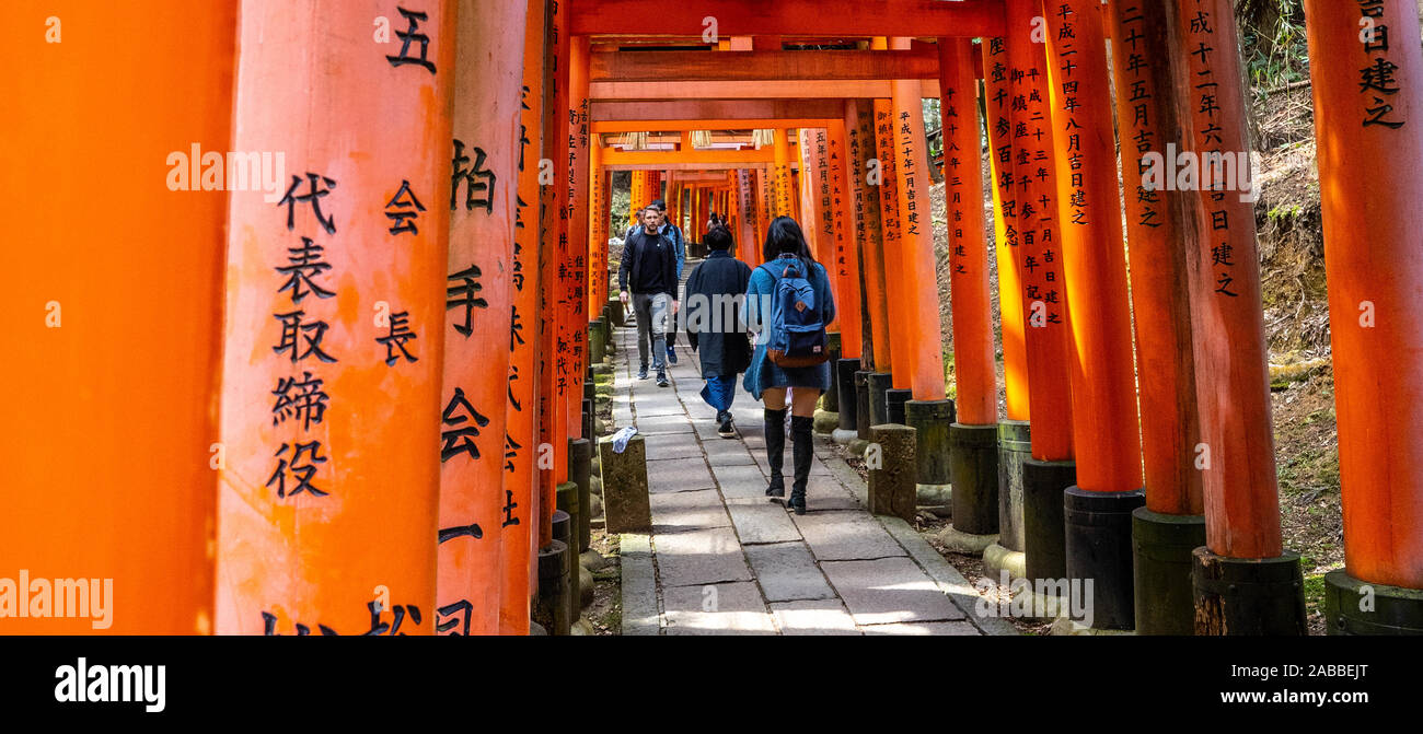 Fushimi Inari-taisha (伏見稲荷大社) è il santuario principale del kami Inari, situato a Fushimi-ku, Kyoto, Prefettura di Kyoto, Giappone. Il santuario si trova alla base. Foto Stock