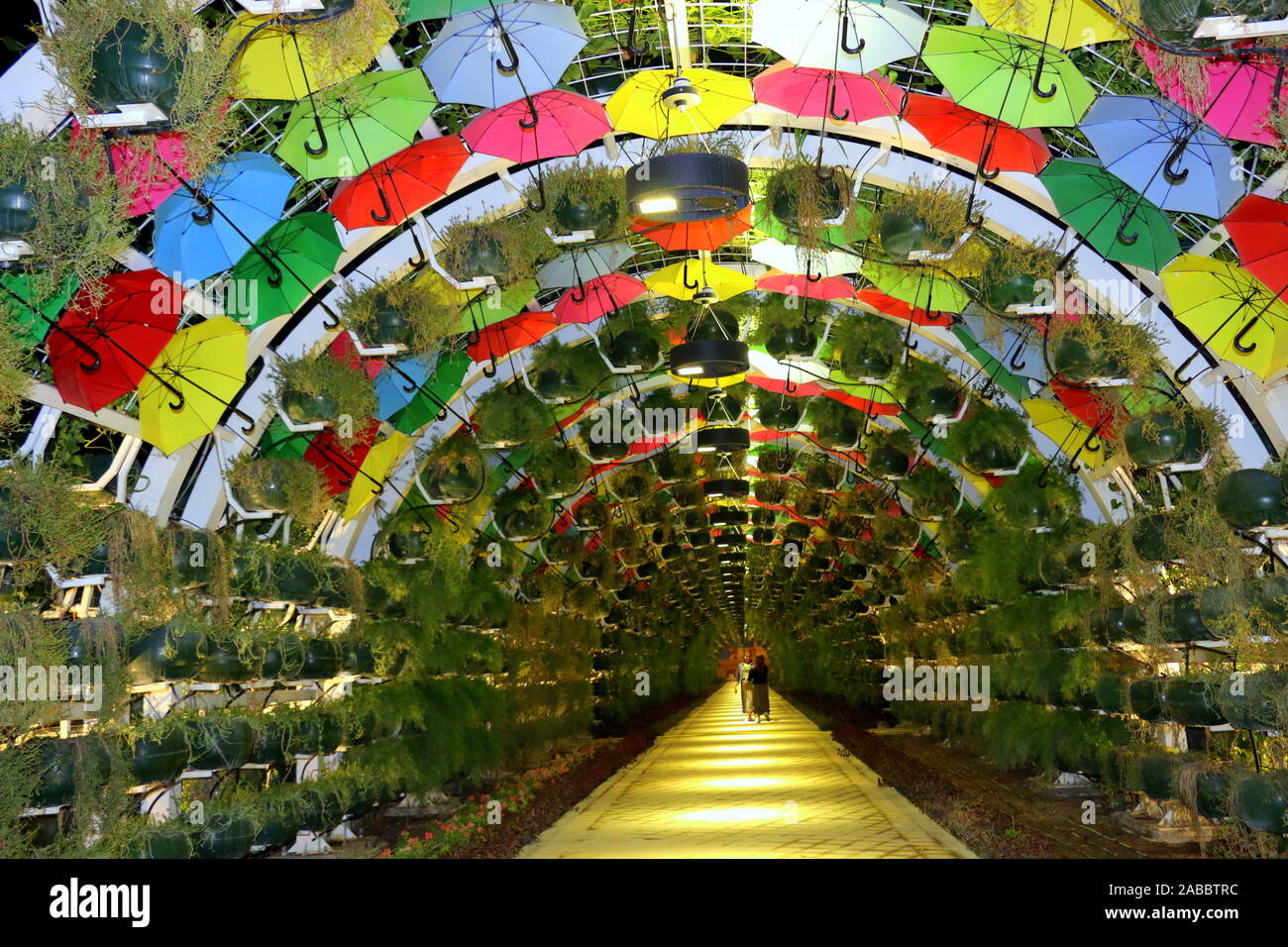 Ombrello coloratissimo giardino doha Foto Stock