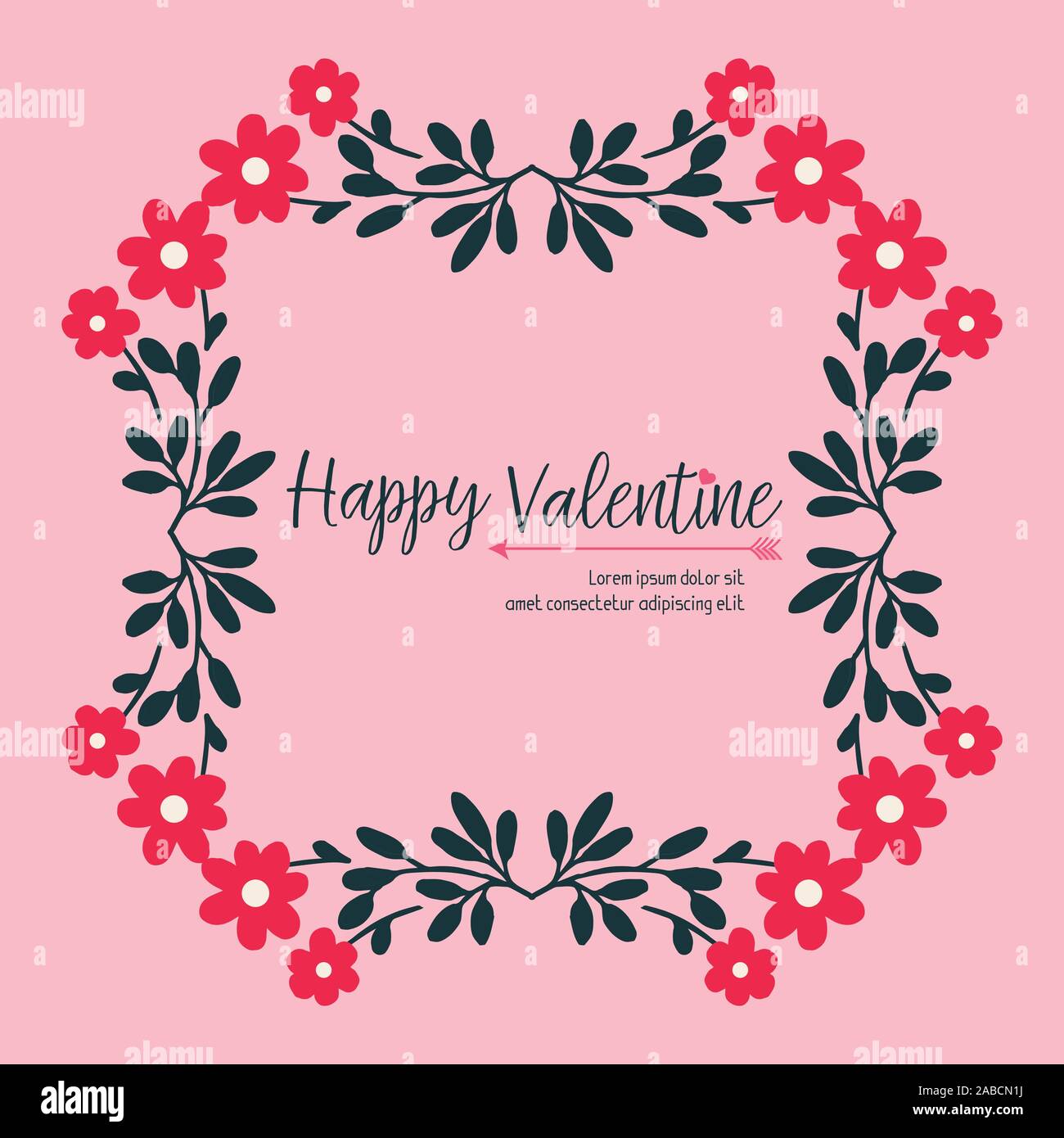 Vintage del lettering del giorno di San Valentino, con fiore foglia sfondo del telaio. Vettore Illustrazione Vettoriale