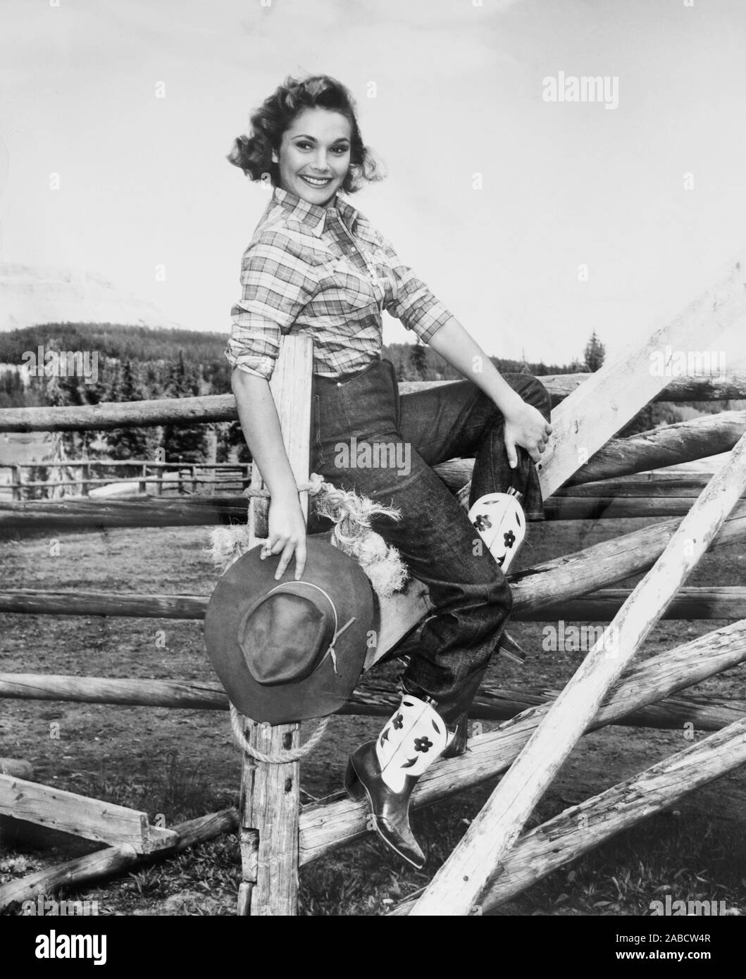 JUBAL, Felicia Farr in location a Jackson Hole, Wyoming 1955 Foto Stock