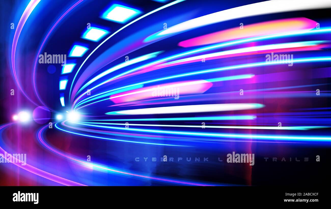 Arte vettoriale di dinamica del movimento di luce, luce sentiero, ad alta velocità, per effetto del movimento del traffico. luce effetto movimento, otturatore lento del traffico. Illustrazione Vettoriale