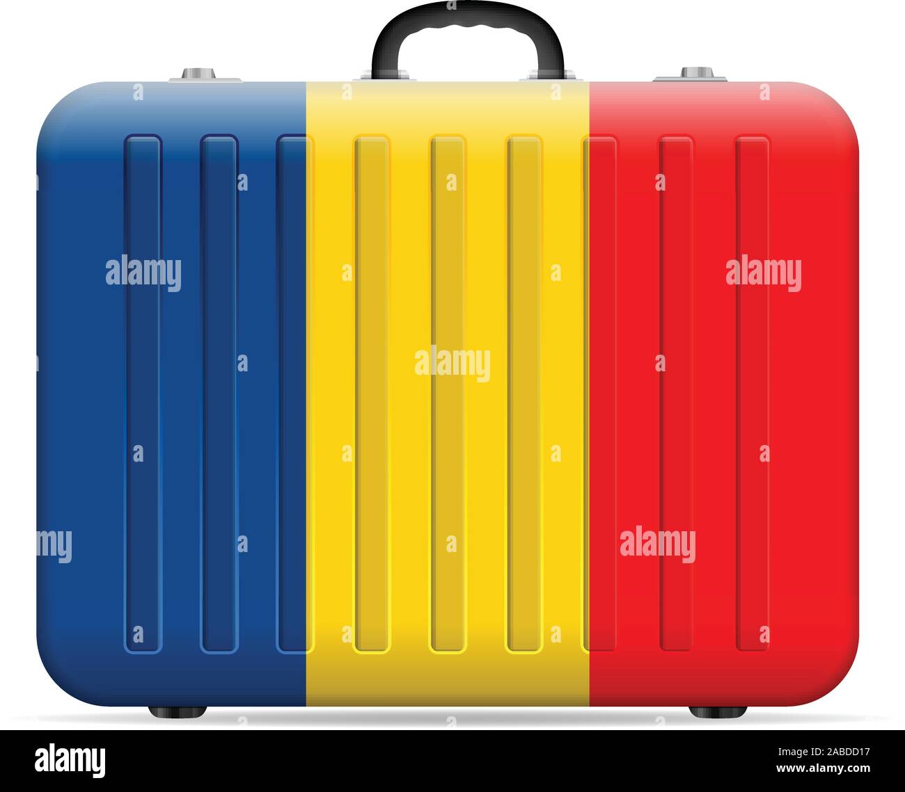 Bandiera della Romania travel valigia su uno sfondo bianco. Illustrazione Vettoriale. Illustrazione Vettoriale