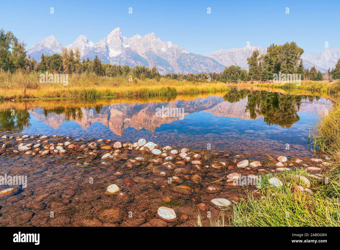 Schwabachers sbarco e Teton gamma nel Parco Nazionale di Grand Teton. Il Wyoming. Stati Uniti d'America Foto Stock