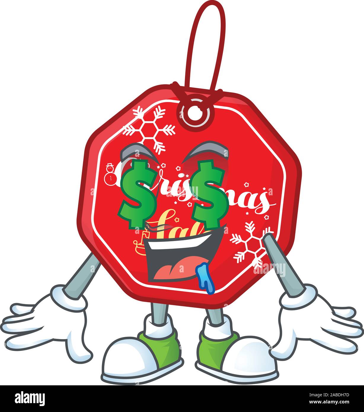Vendita di Natale tag con occhio di denaro cartoon character design Illustrazione Vettoriale