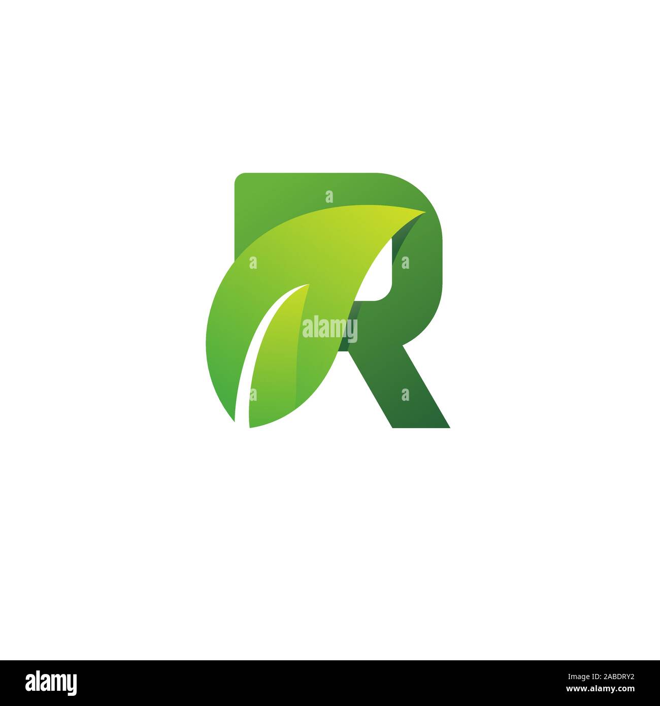 Iniziali di R, foglia verde lettera logo design eco bio leaf Illustrazione Vettoriale