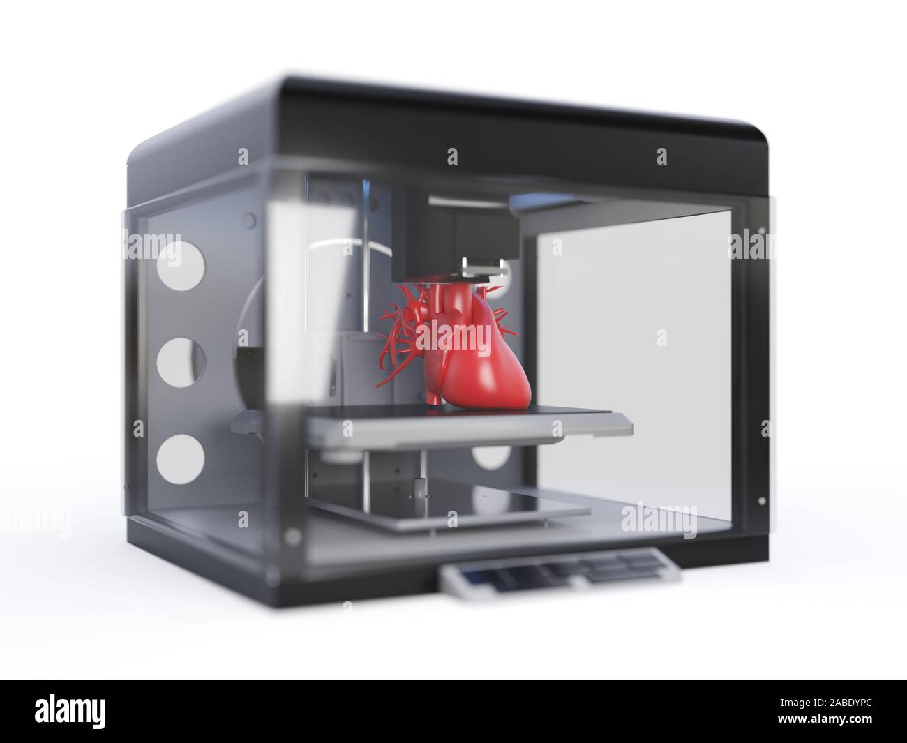 3D Rendering accurato dal punto di vista medico illustrazione di una stampante 3d la stampa di un cuore Foto Stock