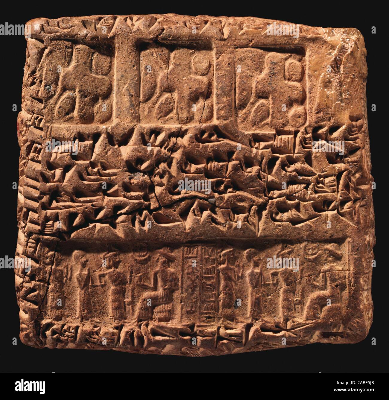 6525. Tavoletta cuneiforme caso impressionato con le guarnizioni del cilindro, Assiria, Mesopotamia, c. 1340 BC. Foto Stock