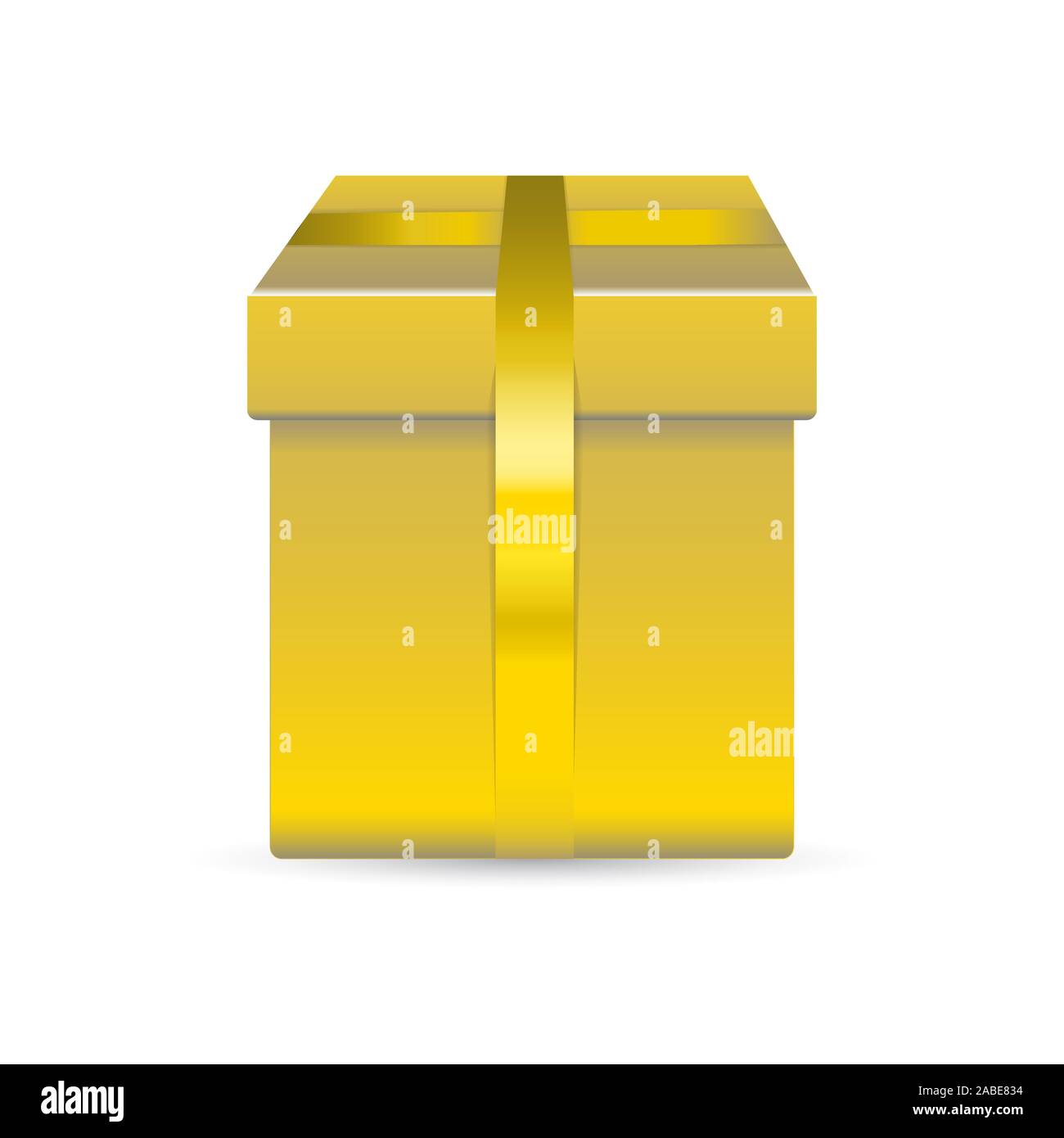 Da solo il vettore nella casella dorata per regalo con nastro giallo isolato su sfondo bianco. Illustrazione realistica. Concetto di vacanza. Illustrazione Vettoriale