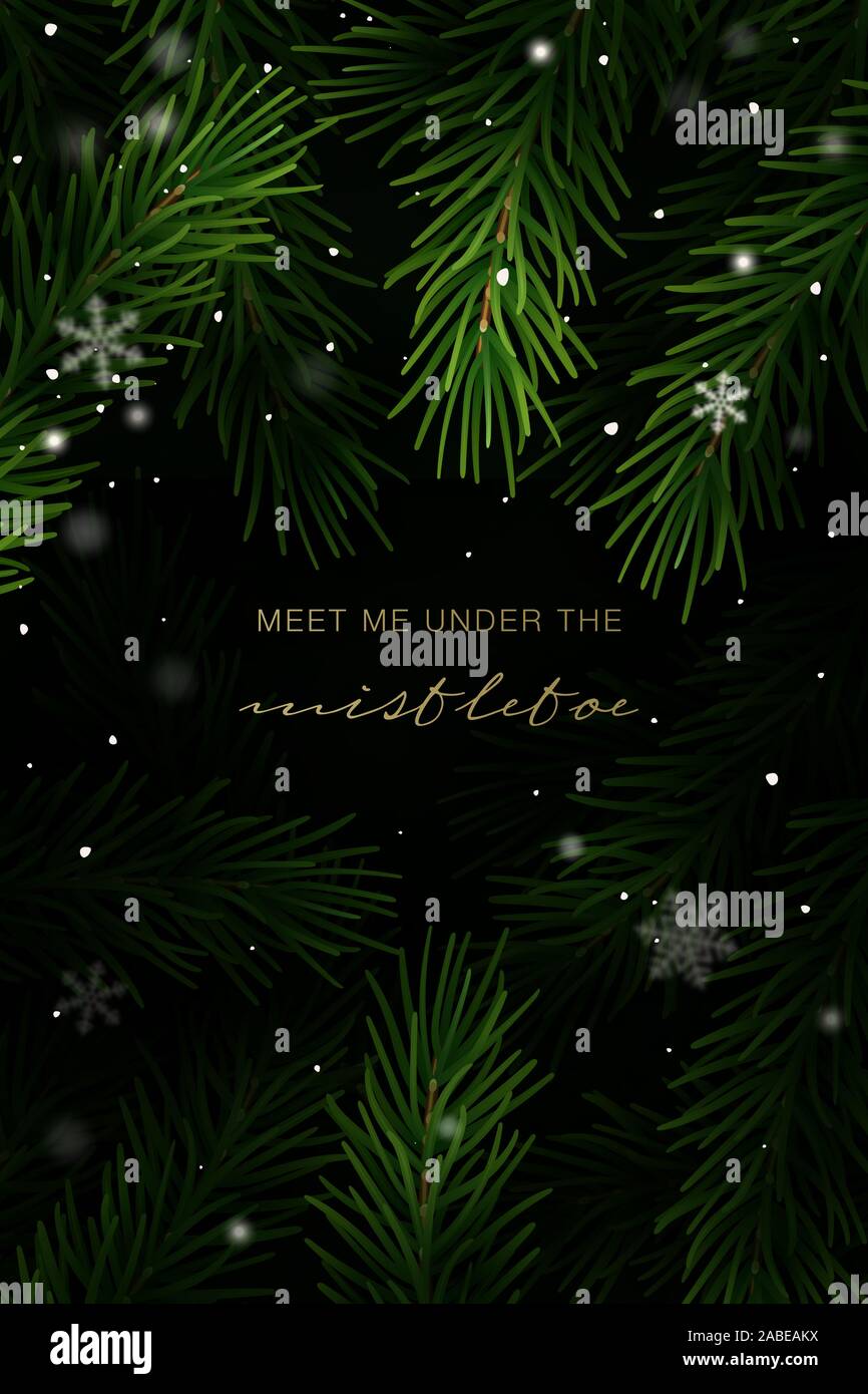 Telaio di natale con abete rami e scritte a mano. Illustrazione Vettoriale. Foto Stock