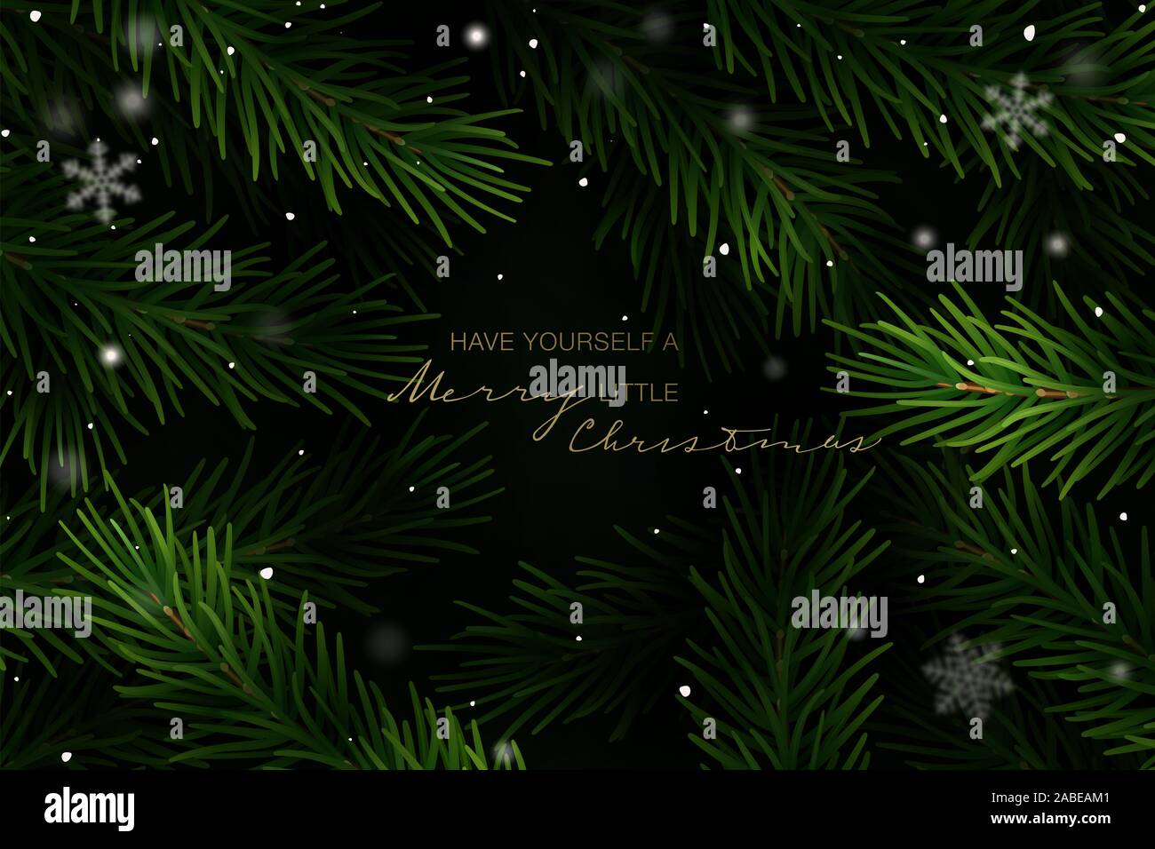 Telaio di natale con abete rami e scritte a mano. Illustrazione Vettoriale. Foto Stock