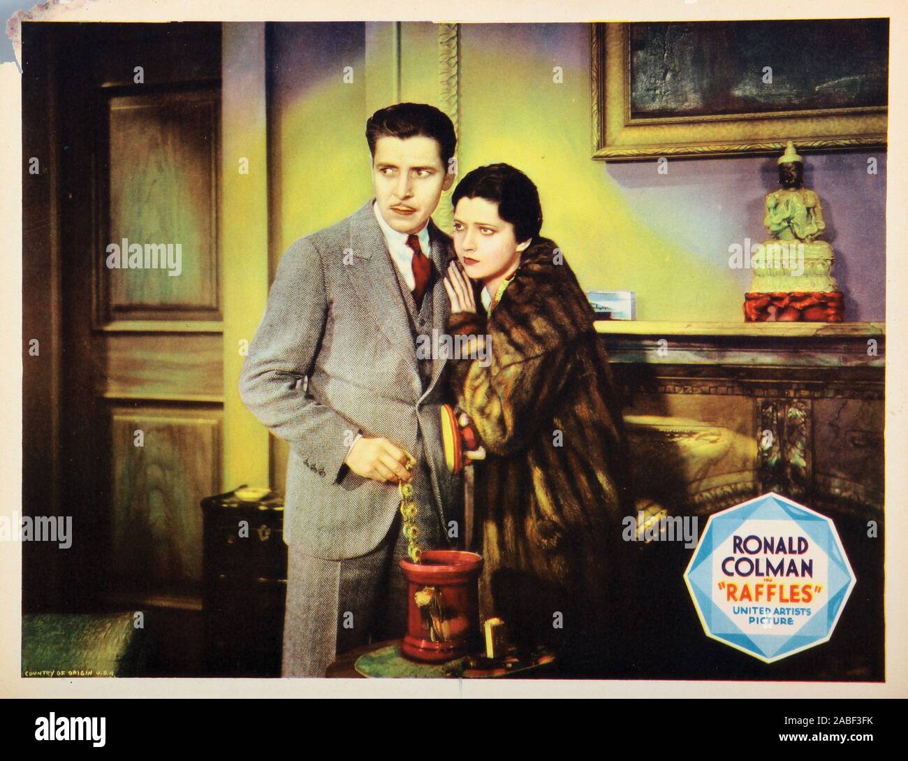 RAFFLES, noi lobbycard, da sinistra: Ronald Colman, Kay Francesco, 1930 Foto Stock