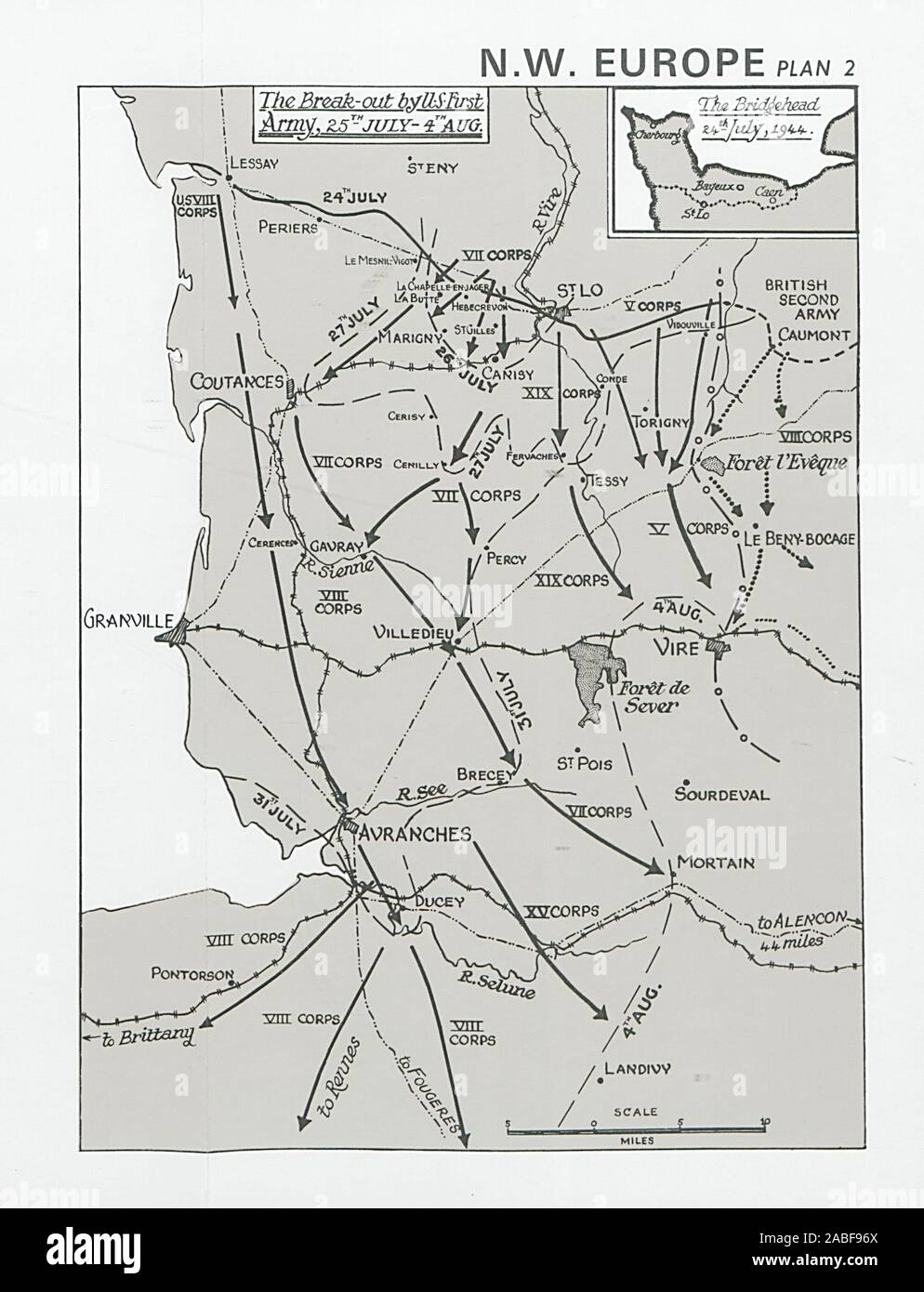 Funzionamento Nettuno. La Normandia. 1US Army breakout 25 luglio-4 agosto 1944 1994 Mappa Foto Stock