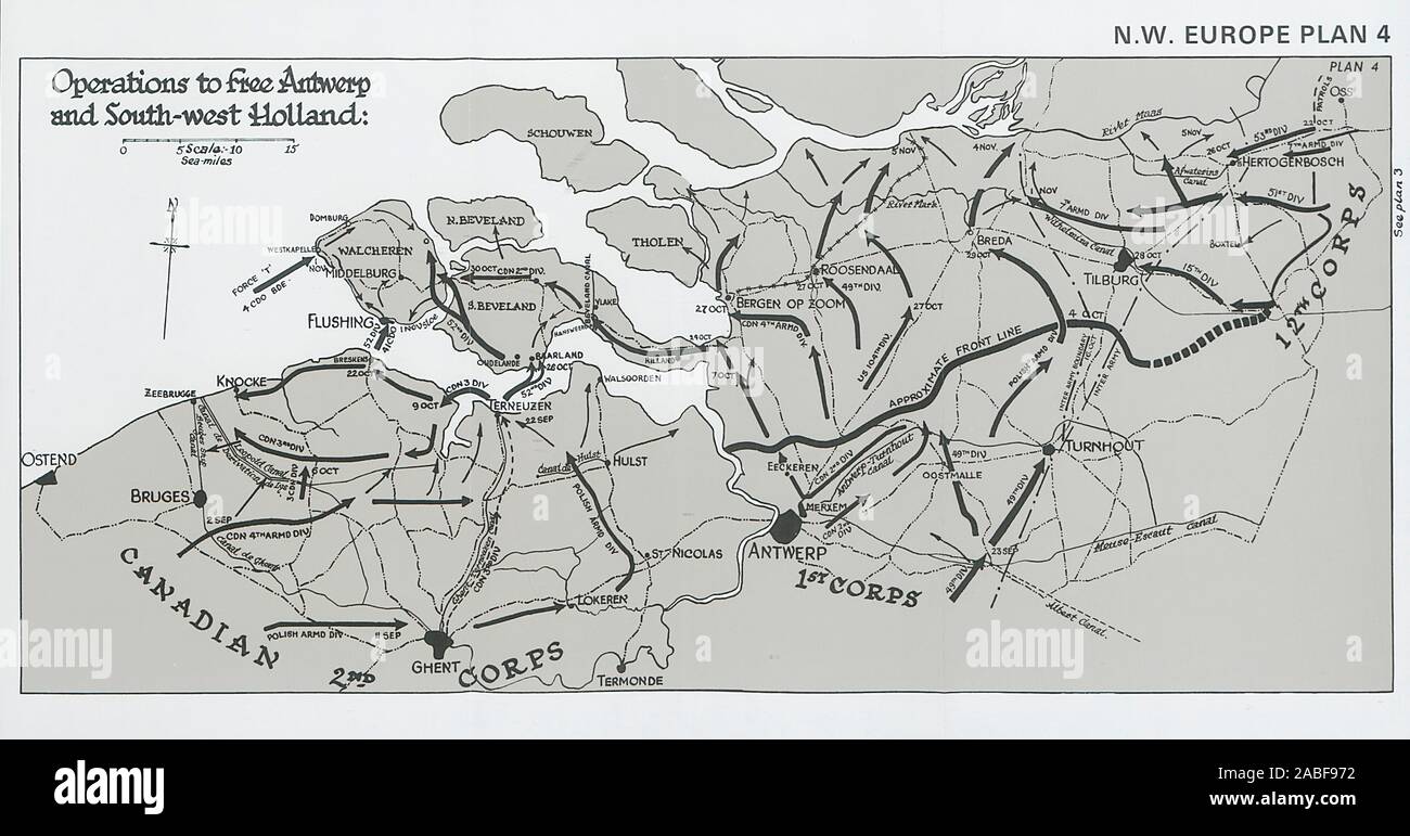 Operazioni per liberare ad Anversa e a sud-ovest Holland 1944. Seconda guerra mondiale 1994 mappa Foto Stock