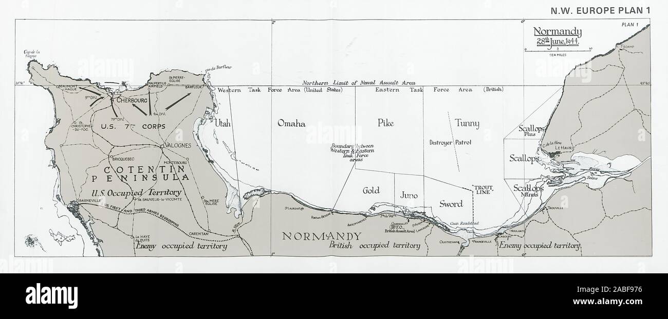 Funzionamento Nettuno. Sbarco in Normandia. Il D-Day. Situazione 28 Giugno 1944 1994 Mappa Foto Stock