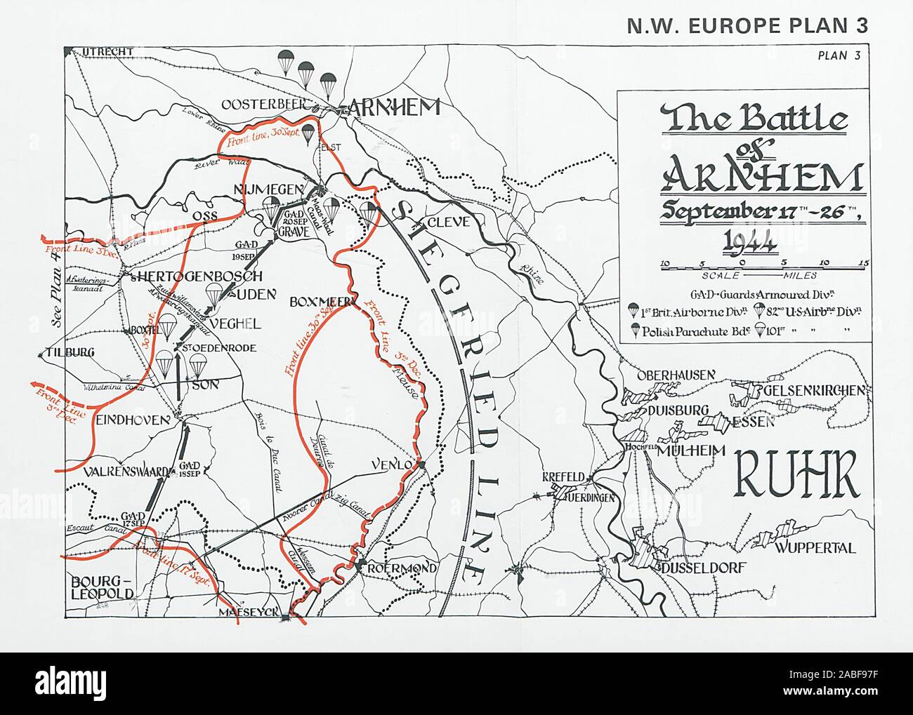 Battaglia di Arnhem, 17th-26th Settembre 1944. Paesi Bassi. Seconda guerra mondiale 1994 mappa Foto Stock