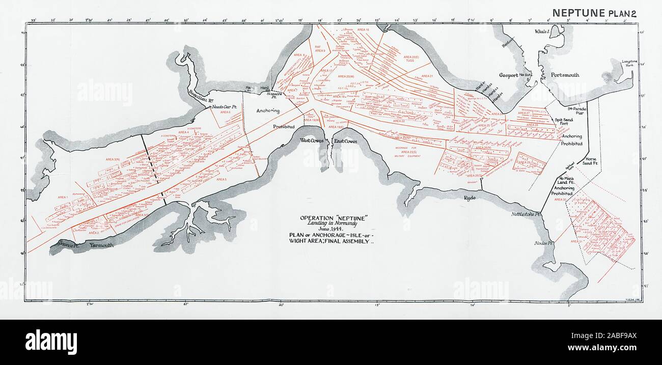Sbarco in Normandia d giorni di giugno 1944. Solent piano di ancoraggio. Isola di Wight 1994 mappa Foto Stock