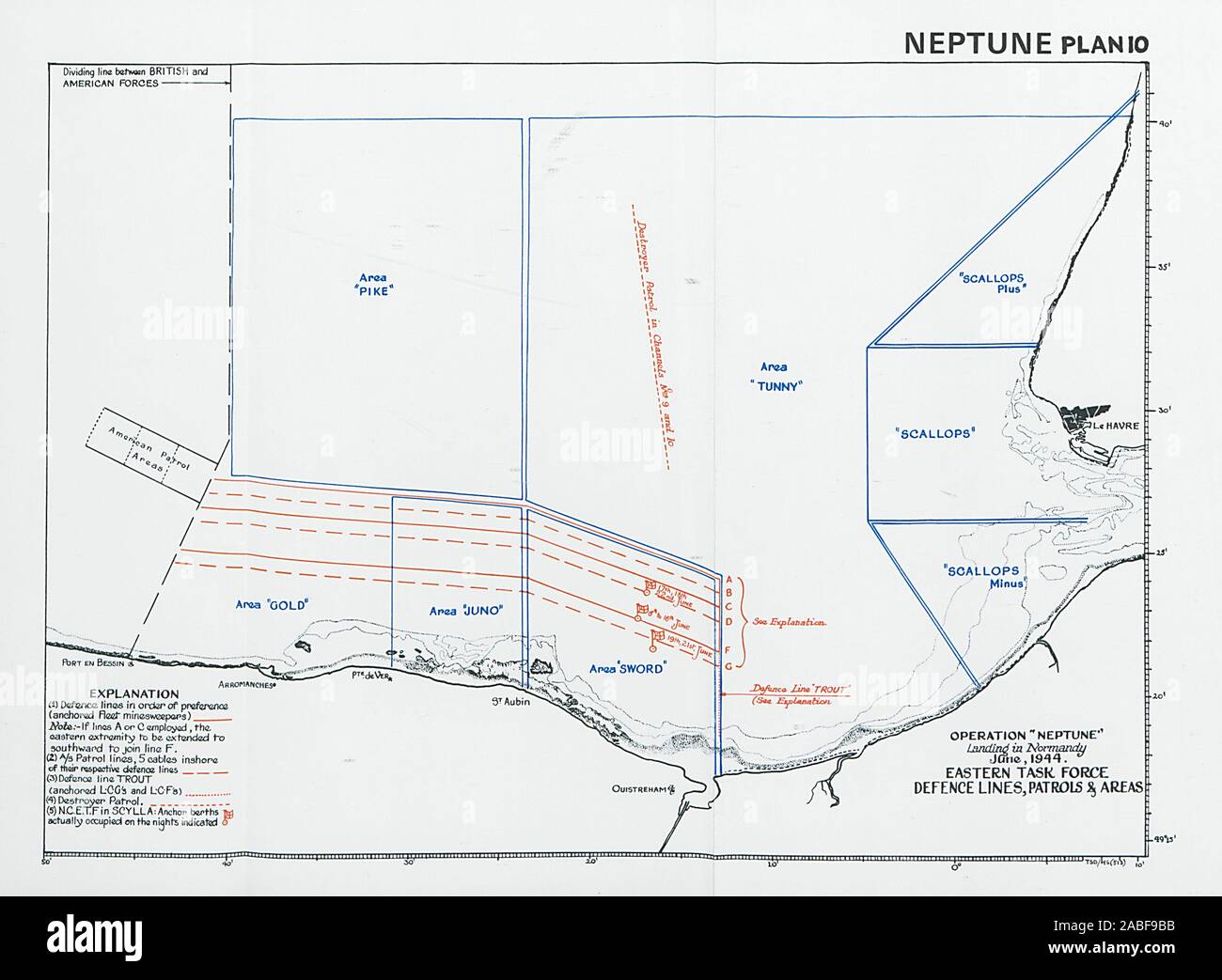 Funzionamento Nettuno sbarco in Normandia d giorni di giugno 1944. Eastern Task Force 1994 mappa Foto Stock