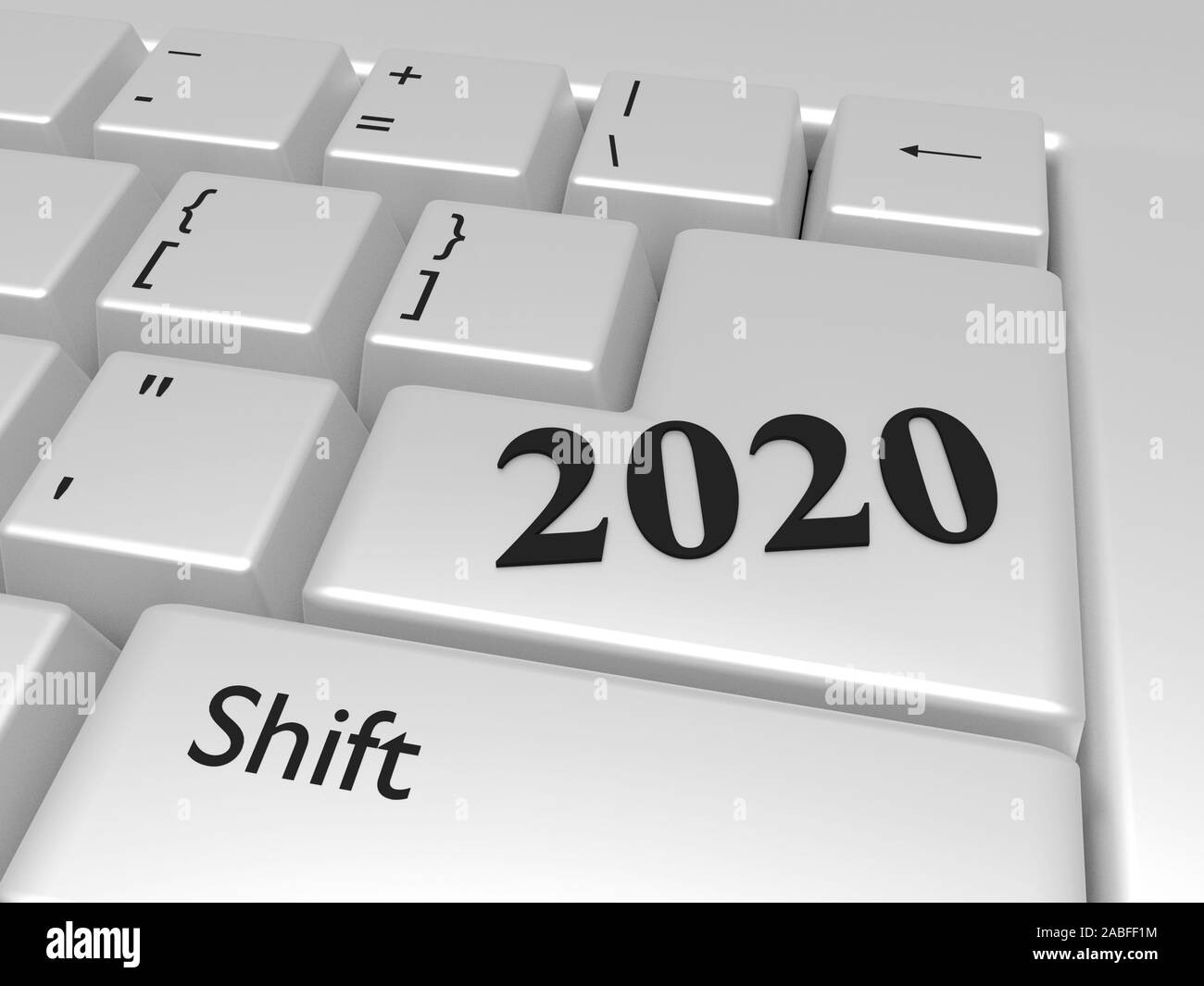 2020 Nuovo anno per immettere chiave del computer. 3D render Foto Stock