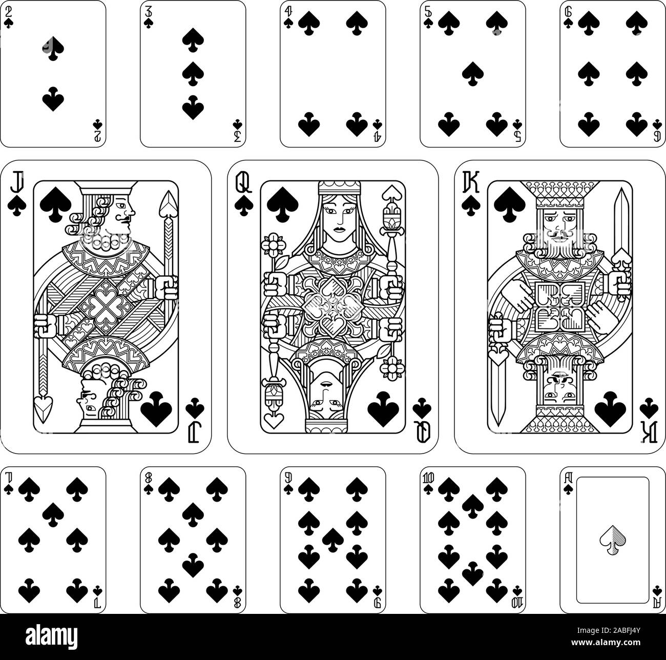 Carte da gioco picche in bianco e nero Illustrazione Vettoriale