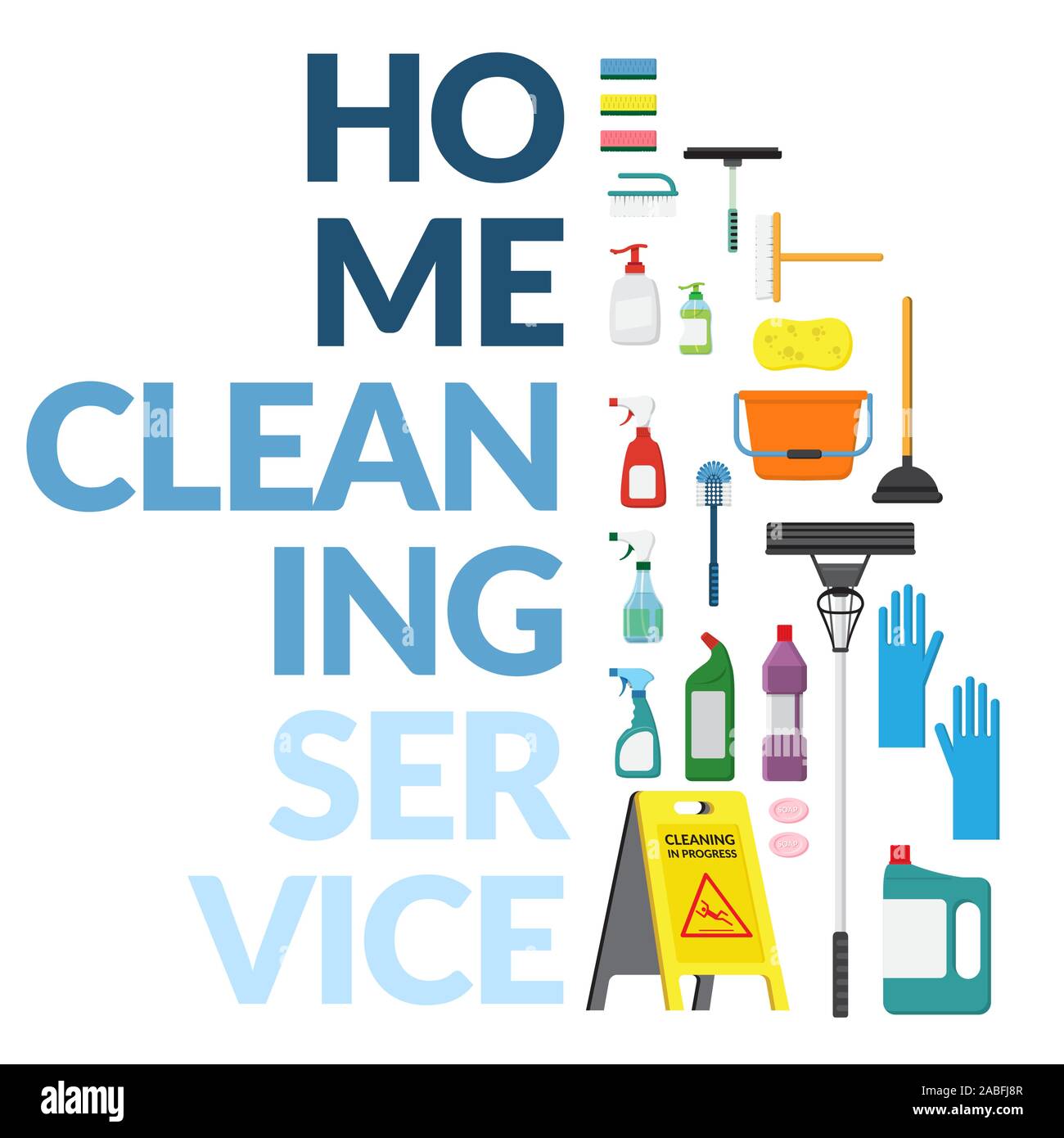 Set di vettore di uso domestico per la pulizia dei materiali di consumo prodotto , gli strumenti di pulizia della casa isolata su sfondo bianco. Il modello con copia spazio per testo e logo f Illustrazione Vettoriale