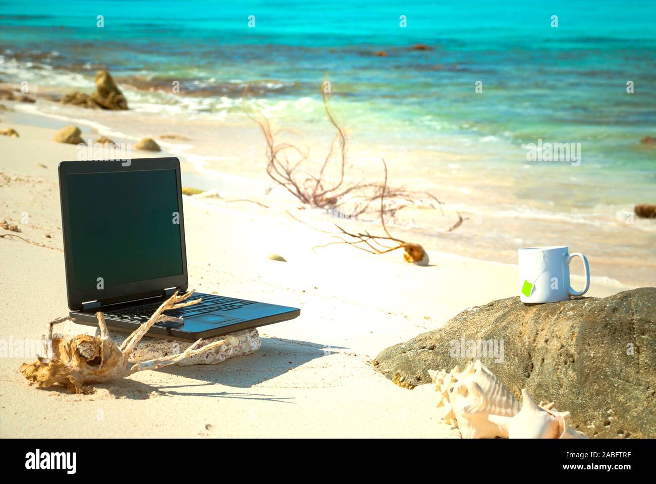 Un concetto per un processo remoto / digital nomad Foto Stock