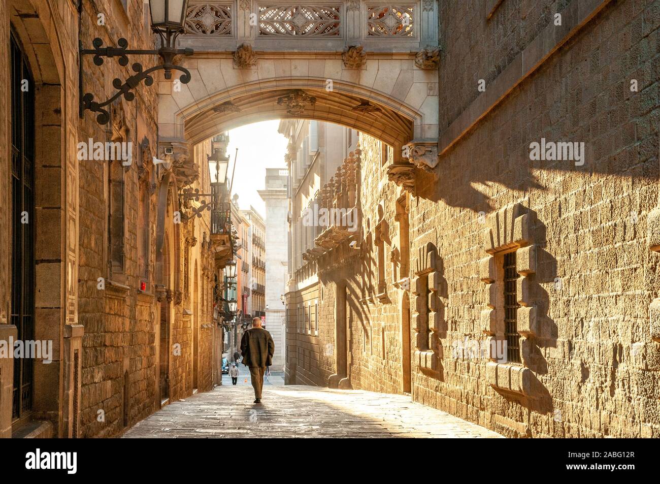 Il ponte sulla Carrer del Bisbe nel Barri Gotic, Barcellona, in Catalogna, Spagna Foto Stock
