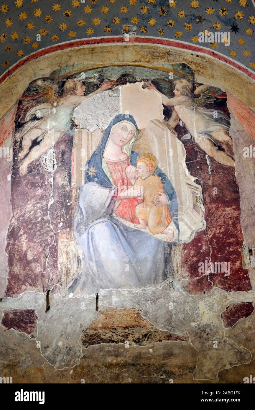 L'affresco della Madonna del Latte (XIV secolo) nella chiesa sconsacrata di Santa Marta al Collegio Romano, Roma, Italia Foto Stock